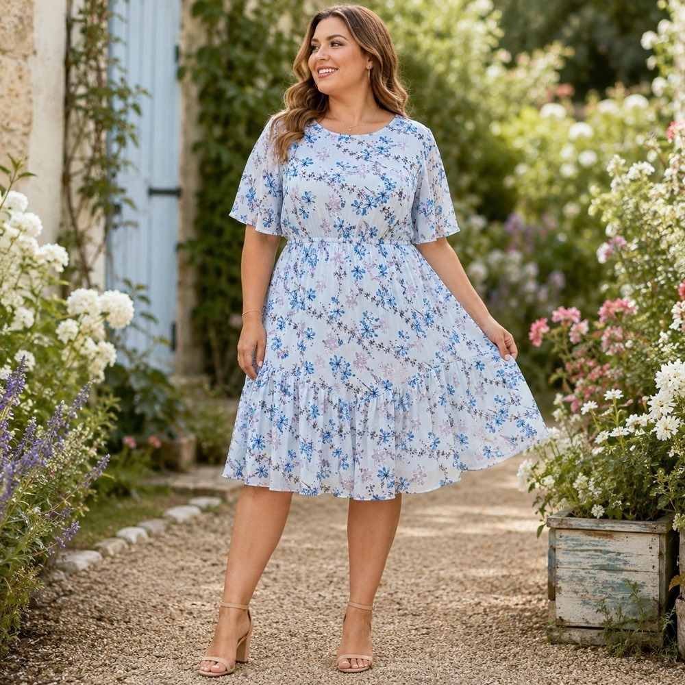 Nemidor Floral Dress Plus Size 24 Blue Cottagecore Romantic Flowy Boho NWT